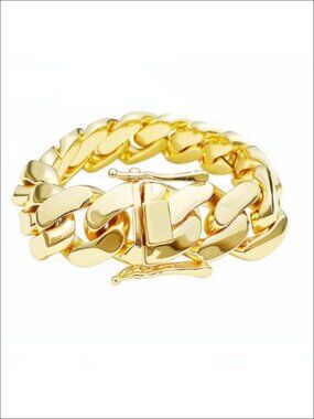 Miami Cuban Link Bracelet 14K Gold Plated Double Safety Clasp Hip Hop